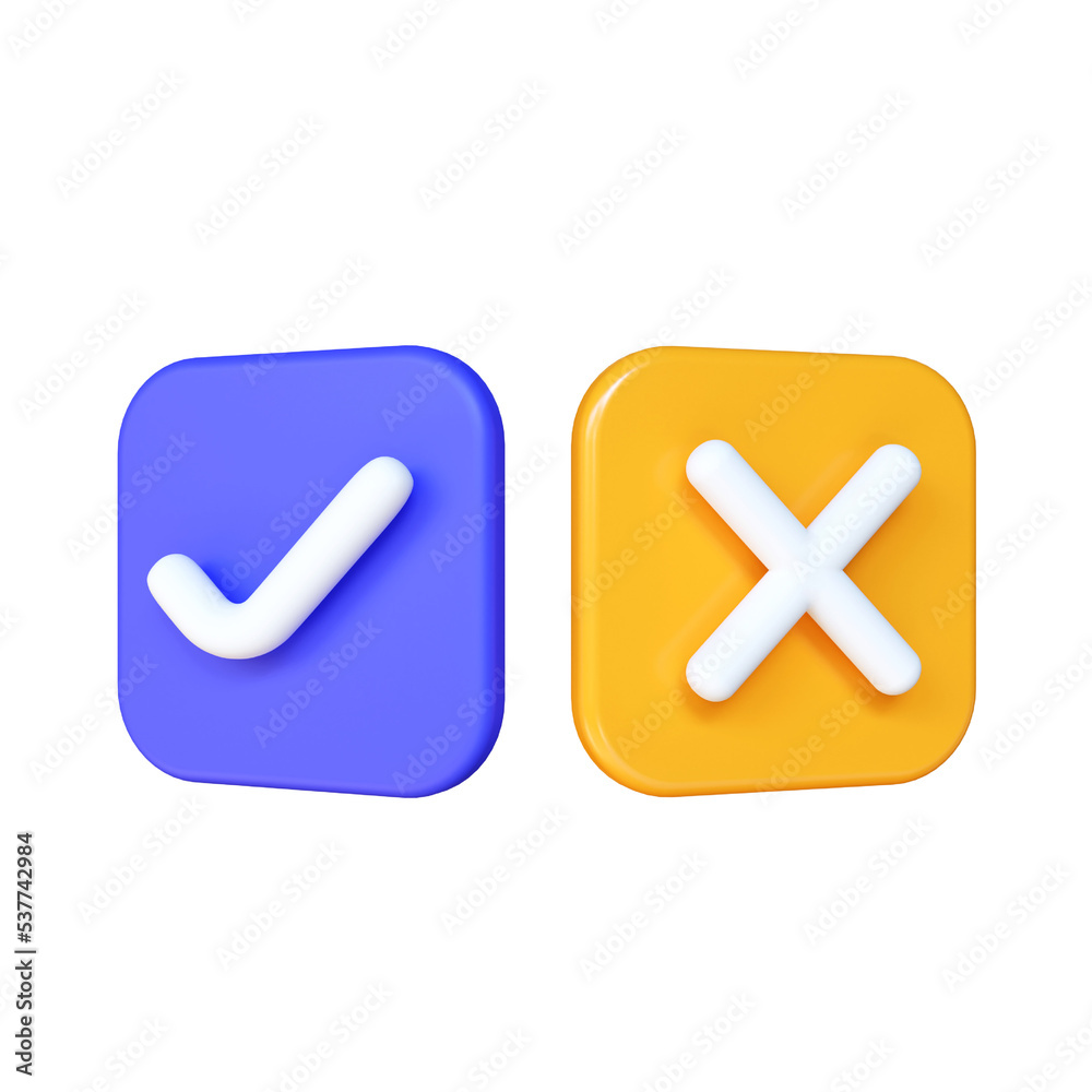 3d tick and cross mark signs, yes or no symbol in square, accepted and rejected icon 3d tick and cross mark signs, yes or no symbol in square, accepted and rejected icon