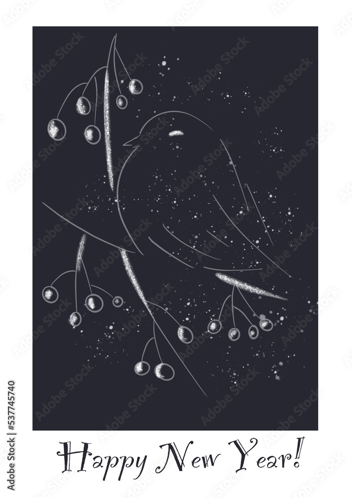 Obraz premium Happy new year Christmas card winter design snow birds blue collection