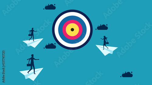 Aim for the goal. businessman flies in a paper plane towards the target. business vector