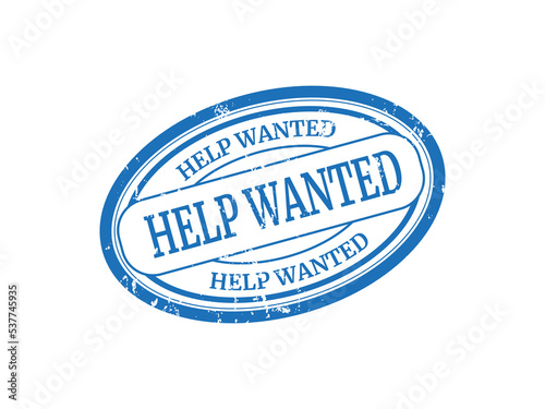 help wanted. stamp. blue round grunge vintage help wanted sign
