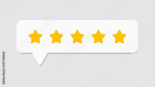 Five star rating vector in paper cut style design isolated on grey background. Feedback, Review, and rate us concept. Vector illustration.