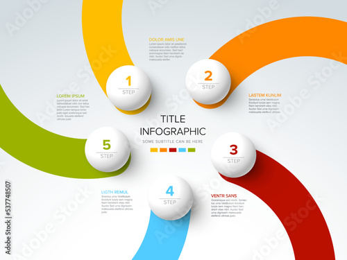 Minimalistic five steps template with sphere steps on rounded stripes