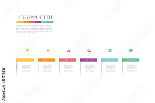 Six elements infographic with color arrows bookmarks