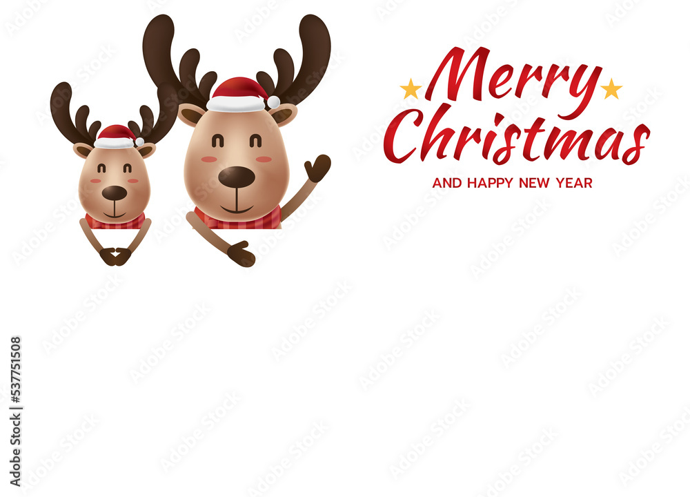 Merry Christmas and Happy New Year. Reindeers blank greeting card template Merry Christmas and Happy New Year. Reindeers blank greeting card template