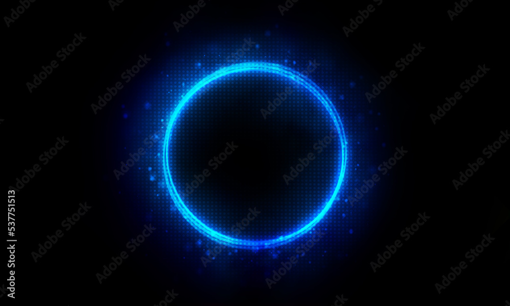 Technology blue bright circle on black background.