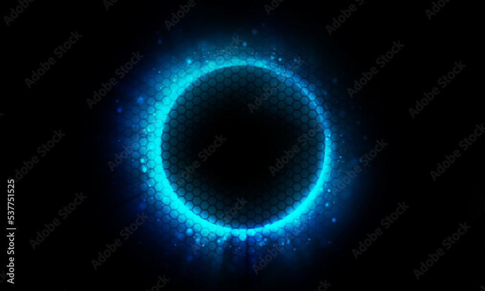 Technology blue bright circle on black background. Technology blue bright circle on black background.