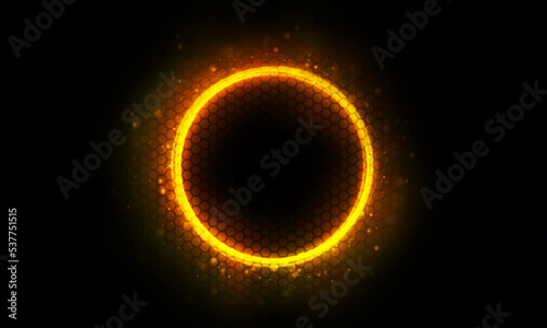 Technology yellow bright circle on black background.