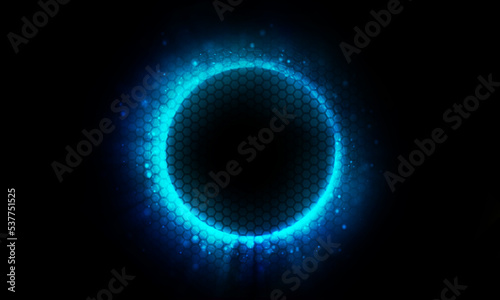 Technology blue bright circle on black background.