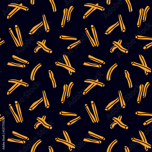 French fries. Fried crispy potato straws. Seamless vector pattern