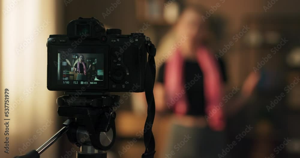 Young trainer starts her career on the Internet by recording videos for social networks with exercises, does online training