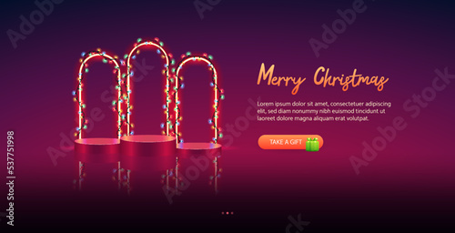 Merry Christmas Template with Glowing Arcs