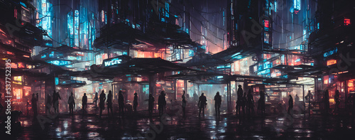 Artistic concept painting of a cyberpunk city, street, background illustration