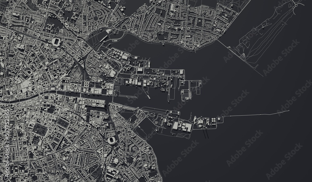 Fototapeta premium Dublin, Ireland city map aerial view. minimal design. 3D Rendering. 3D Illustration