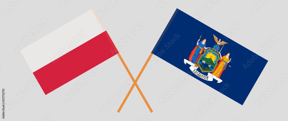 Crossed flags of Poland and The State of New York. Official colors. Correct proportion Crossed flags of Poland and The State of New York. Official colors. Correct proportion