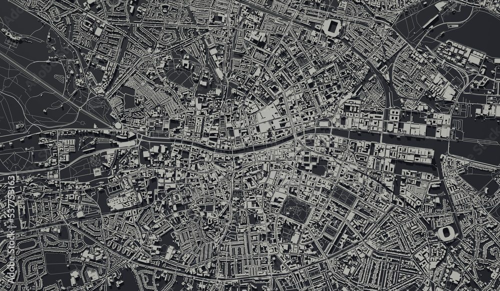 Obraz premium Dublin, Ireland city map aerial view. minimal design. 3D Rendering. 3D Illustration