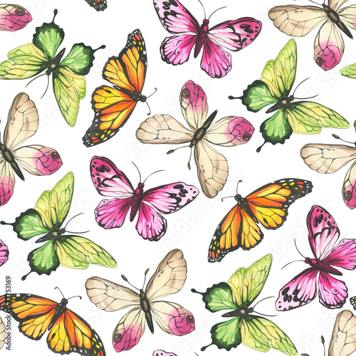 Butterflies. pattern. watercolor illustration of colorful insects. background for cards and invitations.