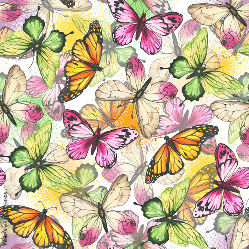 Butterflies. pattern. watercolor illustration of colorful insects. background for cards and invitations. © Svetlana
