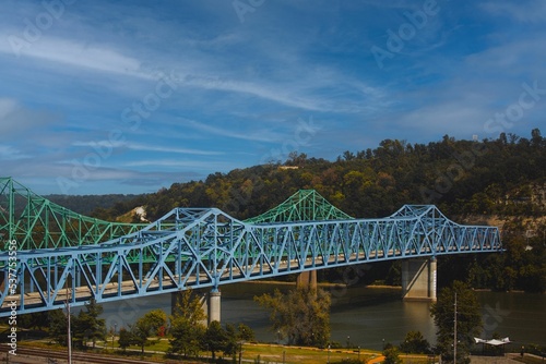 Scenic shot of the blue Owensboro Bridge against the green valley background in Indiana photo