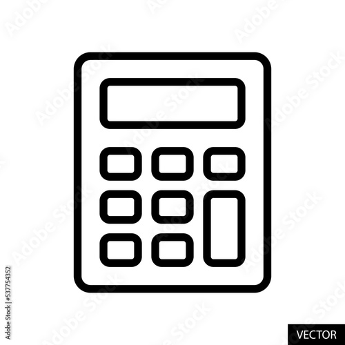 Calculator vector icon in line style design for website design, app, UI, isolated on white background. Editable stroke. Vector illustration.