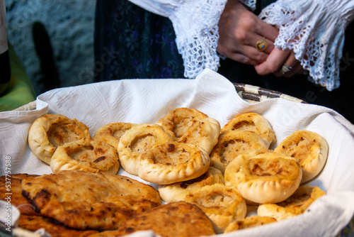 panadas, typical Sardinian savory pies, filled with meat, potatoes and legumes photo