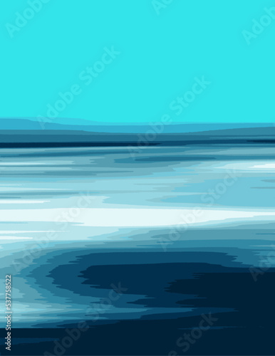Illustration abstraite d'art paysage avec mer, océan, eau, ciel, nuages Vecteur - Couleur bleue