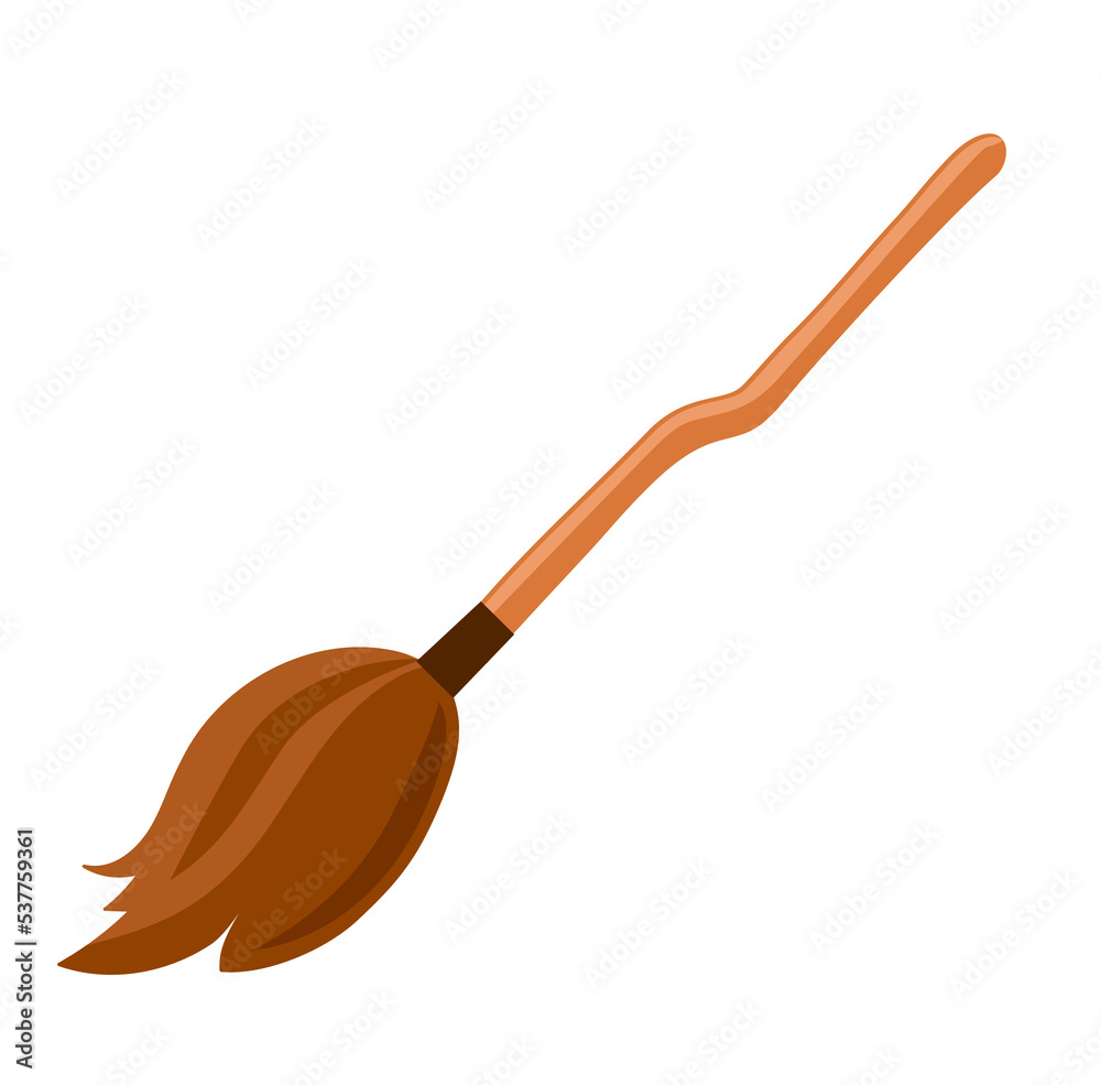 Cute witch broom hand drawn isolated vector illustration. Broomstick cartoon element for halloween card. Cute witch broom hand drawn isolated vector illustration. Broomstick cartoon element for halloween card.