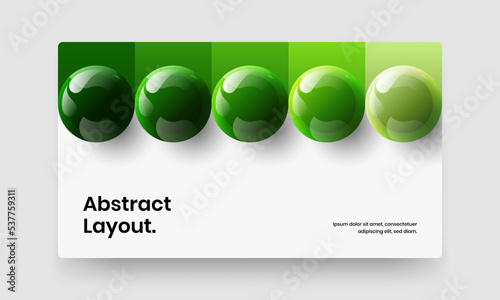 Geometric company brochure design vector template. Bright realistic balls banner concept.