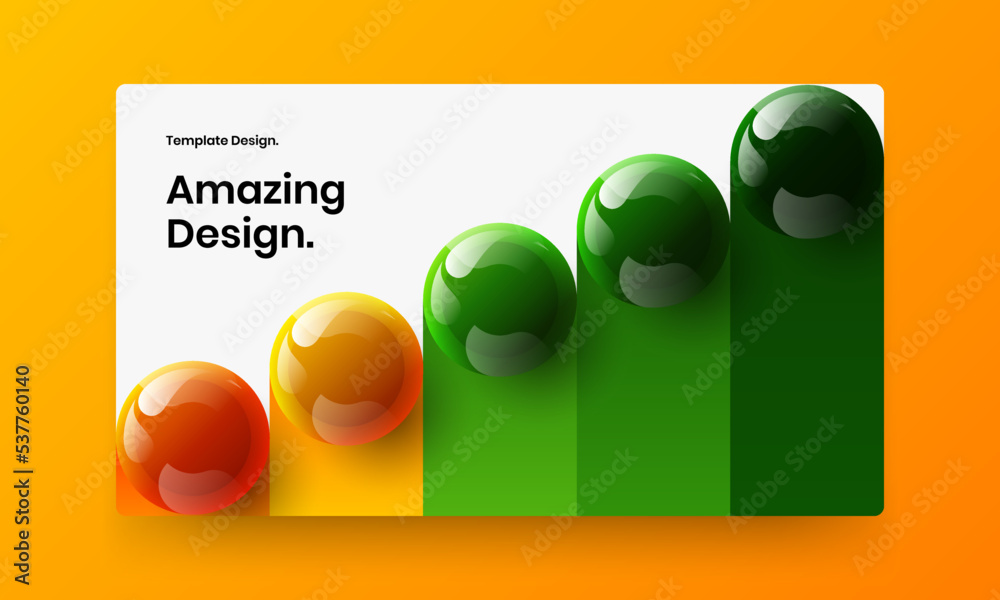 Premium 3D balls corporate brochure layout. Minimalistic postcard design vector template.