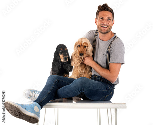 English Cockers Spaniels and man photo