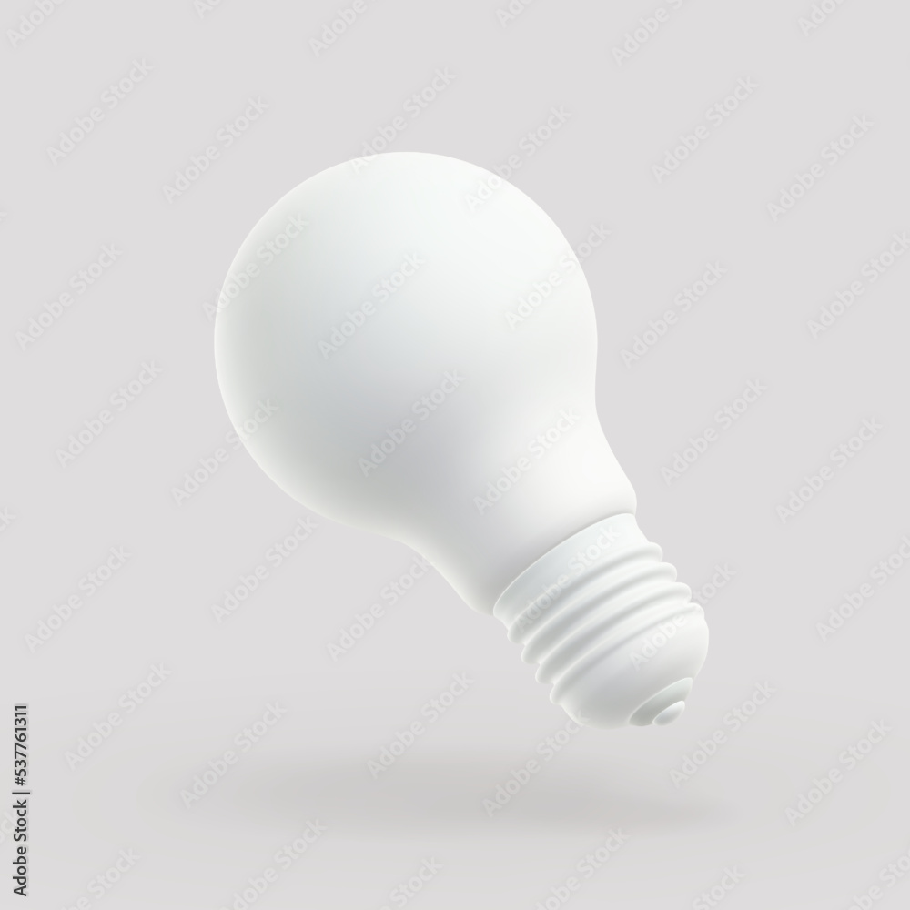 3D LED white light bulb on gray background. Concept of modern eco-friendly technology, green energy and business idea. Home equipment - realistic electric lamp, vector illustration. 3D LED white light bulb on gray background. Concept of modern eco-friendly technology, green energy and business idea. Home equipment - realistic electric lamp, vector illustration.