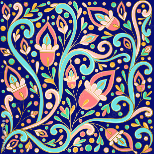 Abstract floral background. Vector ornament pattern. Paisley elements. Great for fabric  invitation  wallpaper  decoration  packaging or any desired idea.