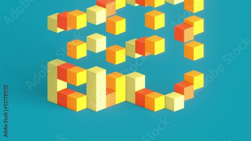 Numbers 2023 made of cubes in retro colors. Greeting card retro design. Happy New Year 2023 Background. 3D animation, isometric style.