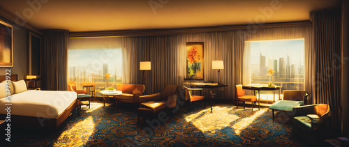 Artistic concept painting of a beautiful hotel room interior  background illustration.