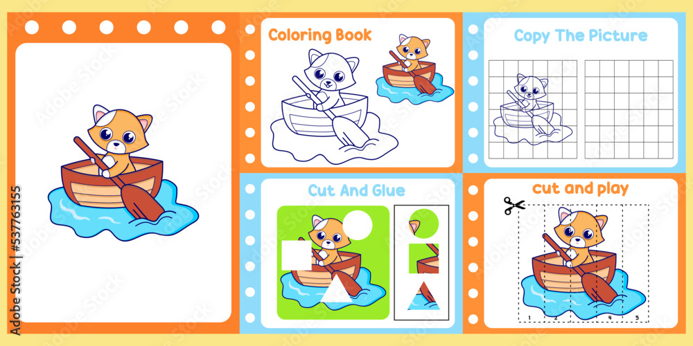 worksheets pack for kids with cat vector. children's study book