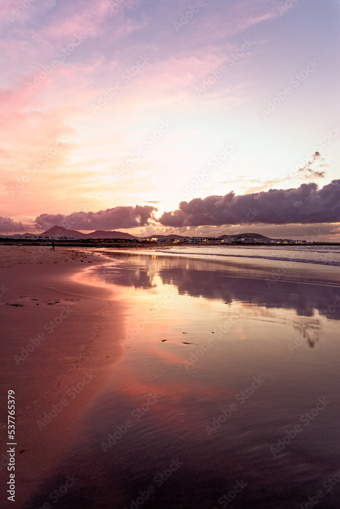 Fototapeta premium Sunset in Famara Beach - Lanzarote - Canary Islands