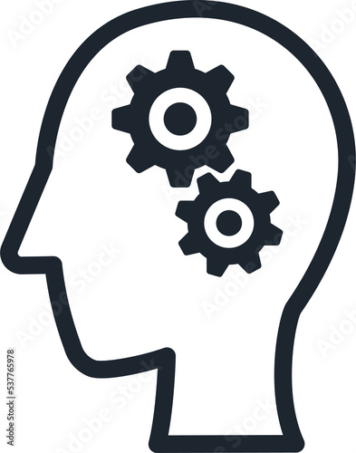 Human head icon and cog symbol. 