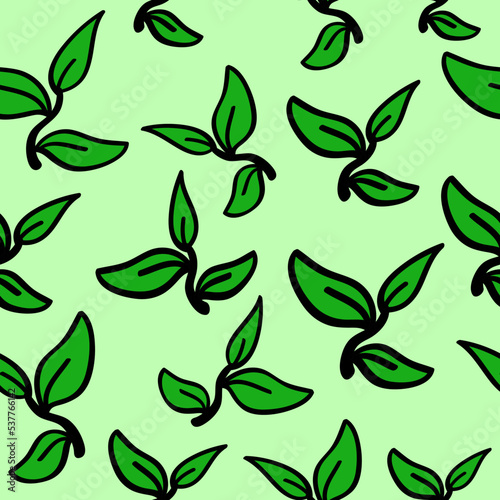 Hand drawn leaf seamless pattern in doodle style