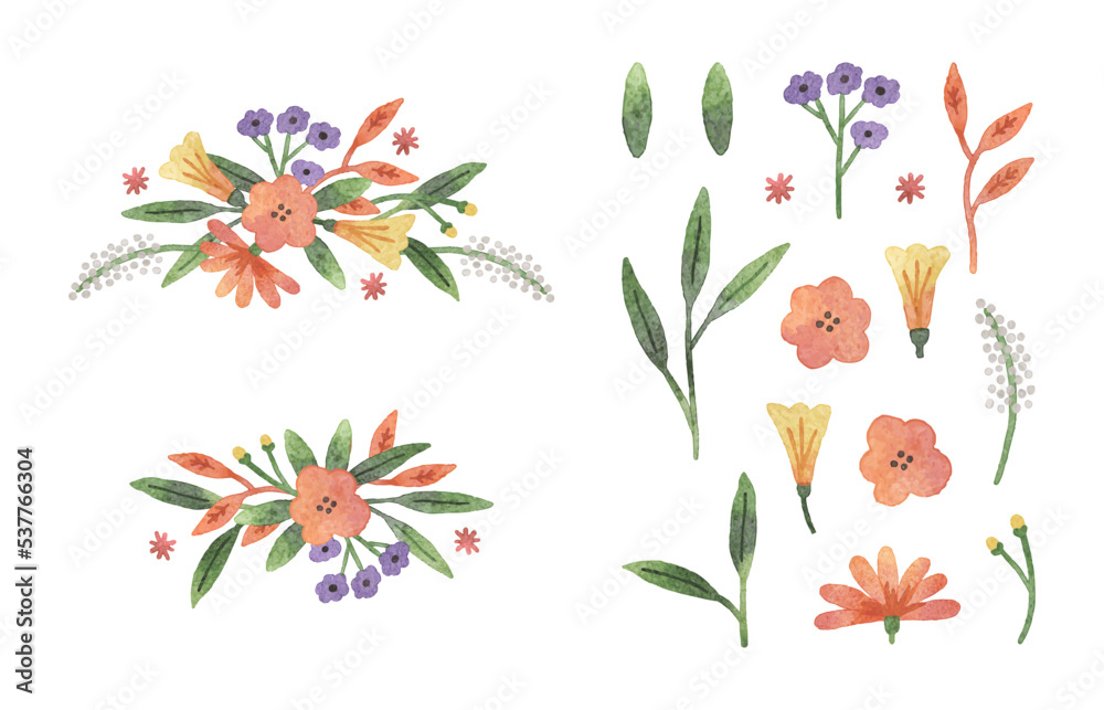 Wild floral watercolour arrangement