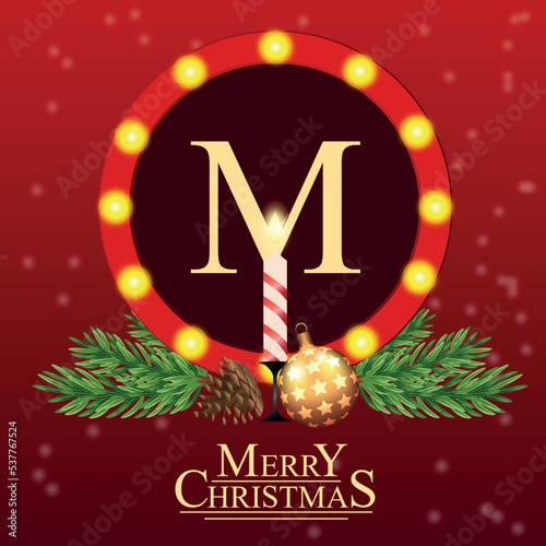 Christmas card with holiday elements composition.