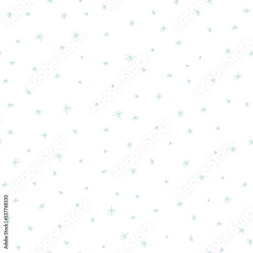 Snowflakes winter Christmas seamless pattern. Snowfall. Vector hand-drawn abstract background in simple cartoon scandinavian style. Digital paper. Pastel palette.
