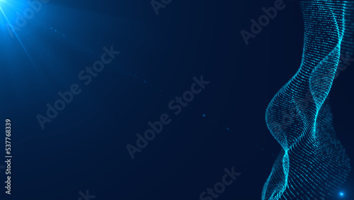 Blue wave particles background, Blue flowing particles background, abstract blue background of points, abstract particles wave technology background with blue digital light effect corporate concept