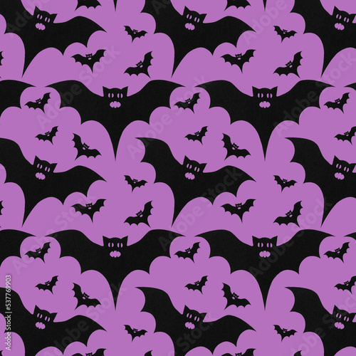 Halloween pattern. Black bats on a purple background.