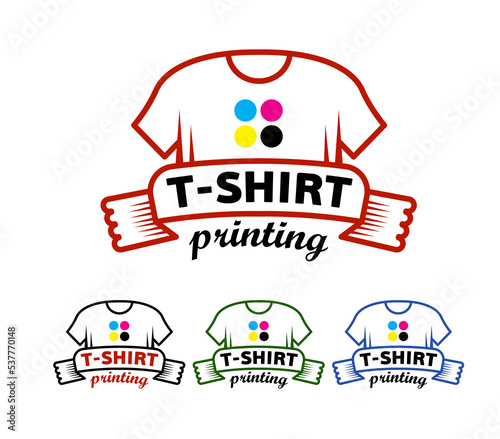 Abstract modern colored vector logo template of t-shirt printing. For typography, print, corporate identity, workshop, branding, factory, serigraphy, isolated on white  background.