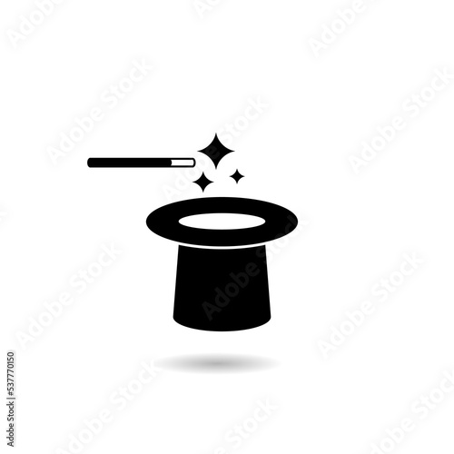 Magic hat and wand icon logo with shadow