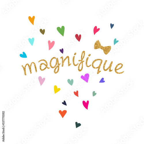 Colorful Love hearts With typography magnétique  flat style vector art illustration isolated on white background