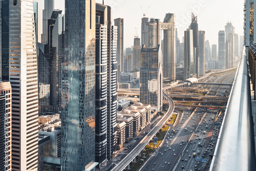 Dubai - amazing city center with luxury skyscrapers at sunrise, United Arab Emirates