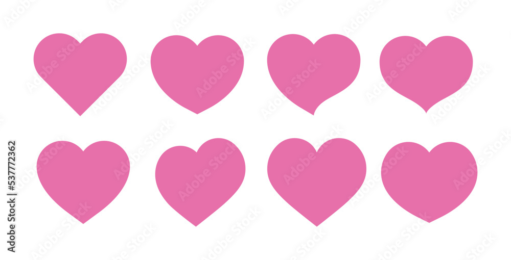 Set of pink heart icons in the shape of a heart. A shape that expresses the love of romantic lovers. Set of pink heart icons in the shape of a heart. A shape that expresses the love of romantic lovers.
