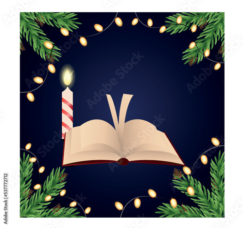 Christmas card with holiday elements composition.