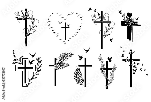 Foto Set of religious crosses with twigs