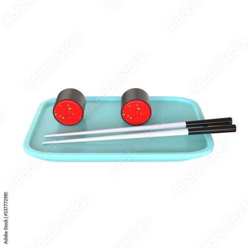 sushi roll chopsticks Asian food realistic 3d render isolated 